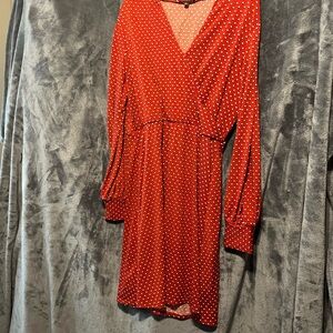 Adrianna Papell Red Polka Dot Long Sleeve Dress